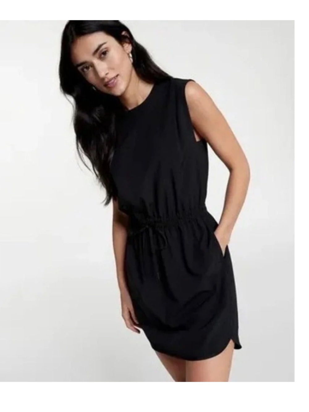 NWT CALIA Dolphins Hem Extended Shoulder Dress Black Sz: L